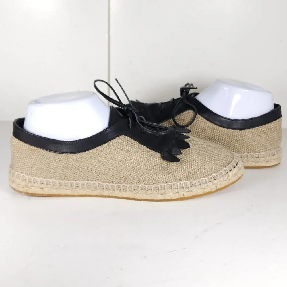 BOTTEGA VENETA Women's 39 US8,5 Beige Woven Canvas Leather Espadrilles Loafers